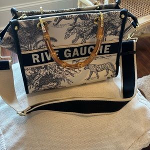 NWOT Rive Gauche Black Toile Crossbody with Bamboo Handled-RARE-Hard to Get